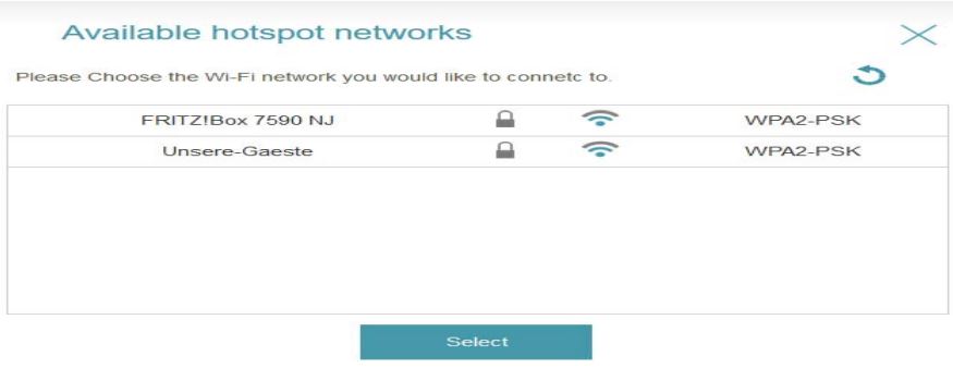 Einrichtung des DAP-1665 WLAN Repeaters: Auswahl des WiFi Netzes 4. Bild zur Einrichtung des DAP-1665 WLAN Repeaters von D-Link